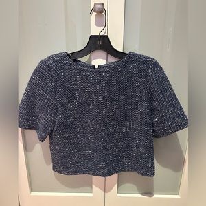 Alice + Olivia Navy Tweed Top